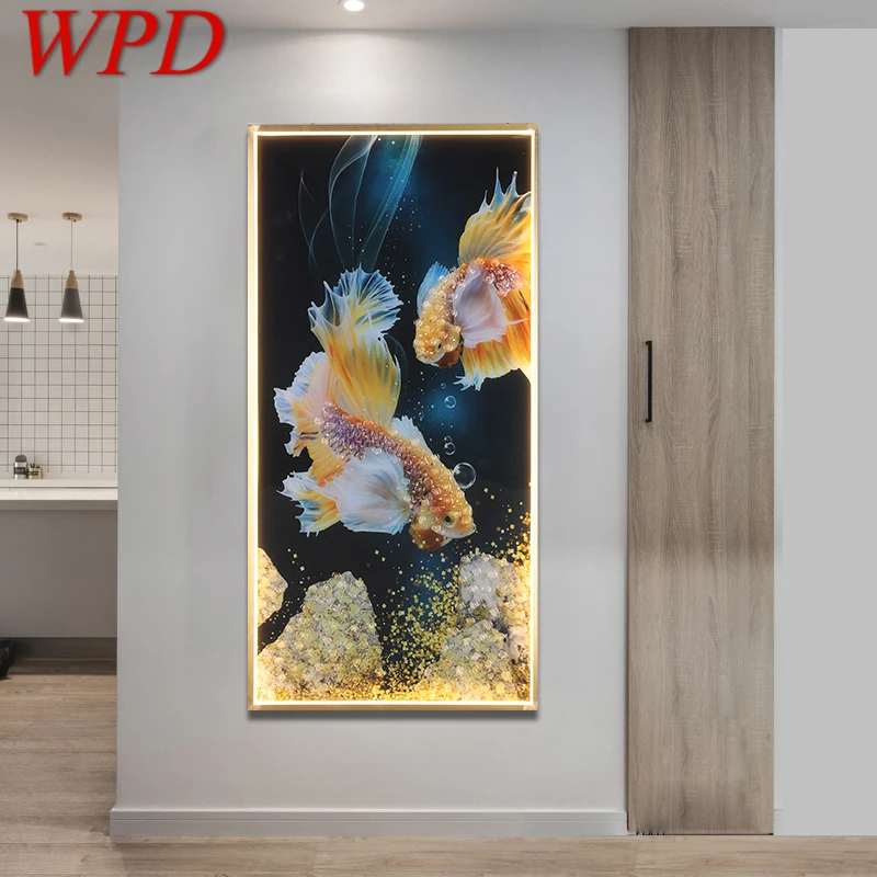 WPD Wall Lamp Contemporary Creative Gold Fish Figure LED Sconces Rectangle Mural Light For Home