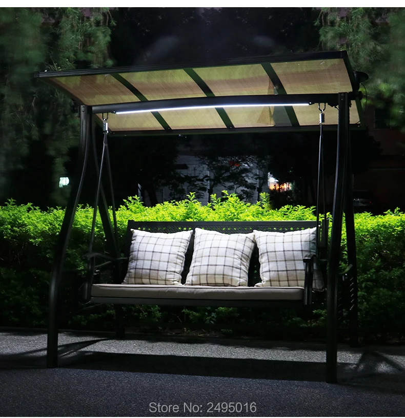 3 or 2 seater aluminum Lawn swing Outdoor hammock garden hanging chair Yard swing bed hard top with solar LED light rainproof