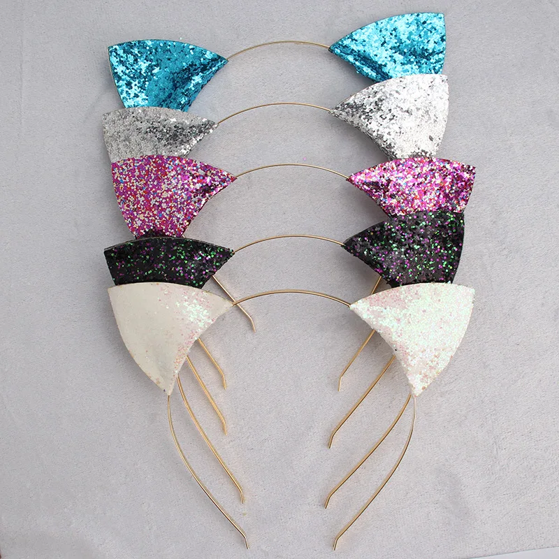 2020 Wholesale Cute Cat Ears Headband Hair Accessories for Women Korean Gold Powder Glitter Sequin Headband Headwear