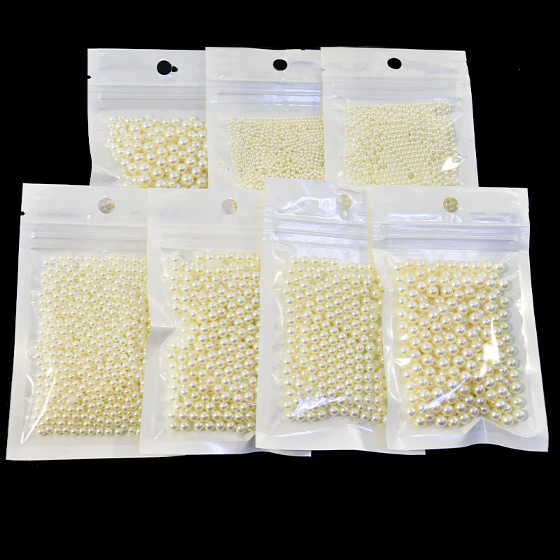 120-1200pc/bag Nail Round Pearl Beads Rhinestone Decoration Beige/White 2MM,3MM,4MM,5MM,6MM,7mm Pearl Charm 3D Jewelry For Craft