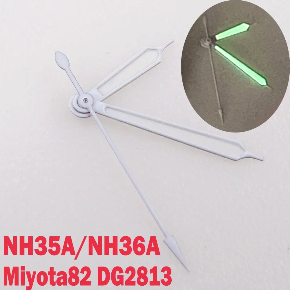 Green Lume White Watch Hands For NH35 NH36 4R36 7S36 7002 7009 Miyota 8215 821A 8205 Mingzhu/DG 2813 Movement 15.5mm/15mm/10mm