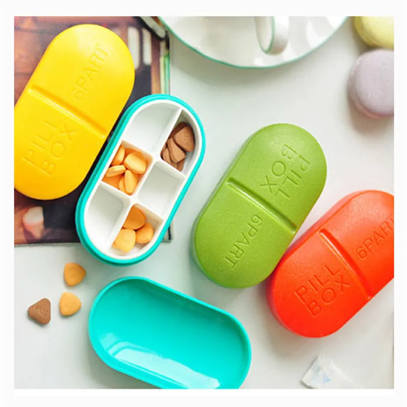 1PC Cute Mini Pill Box Travel Medicine Pill Cases Plastic Container Drug Tablet Storage Organizer Health Care Tool 6 Grids