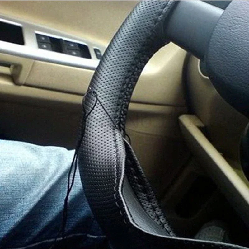 Trança no volante do carro cobertura de volante com agulhas e rosca couro artificial diâmetro 38cm acessórios do carro automóvel
