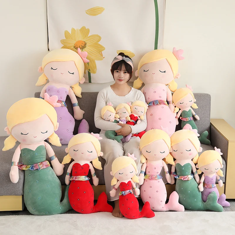 40/60/80/115cm  Kawaii Sleeping Mermaid Plush Toys Soft Red&Pink Princess Stuffed Doll Sofa Pillow For Children Girls Present