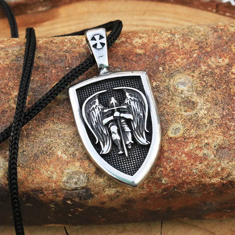 lanseis 10pcs stainless steel  men necklace Archangel St.Michael Protect Me Saint Shield Protection pendant jewelry