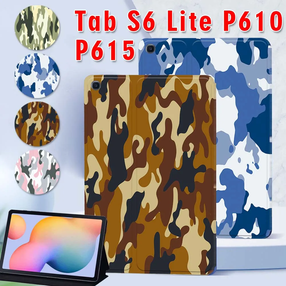 

For Samsung Galaxy Tab S6 Lite P615 /P610 10.4 Inch Camouflage Pattern Series Tablet Stand Cover Case + Free Stylus