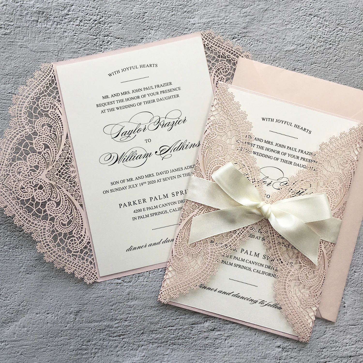 Picky Bride Pink Wedding Invitations Laser Cut Invitations with Ivory Shimmer Insert - Set of 50pcs