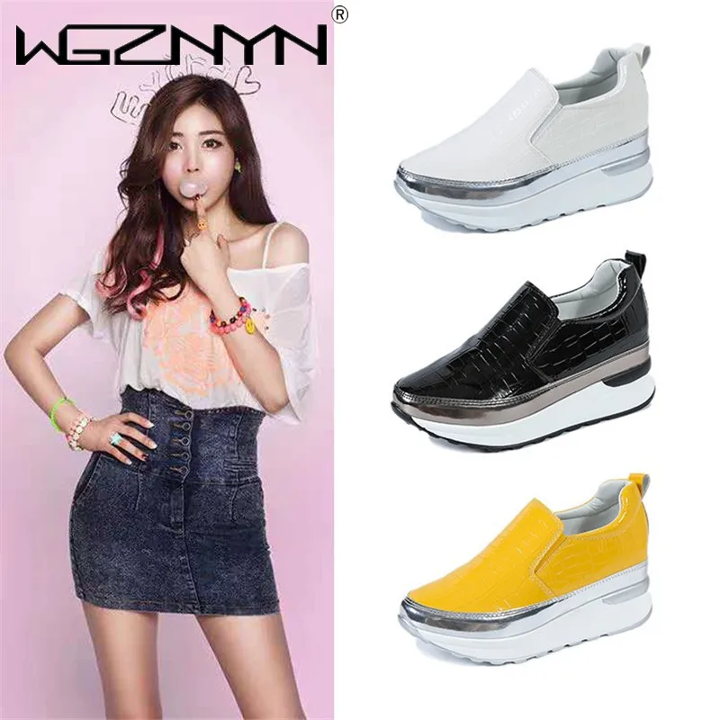 WGZNYN 2023 Spring Women Flats Platform Sneakers Slip on Flat Leather Ladies Loafers Casual Shoes Woman Shoes High Quality 36-43