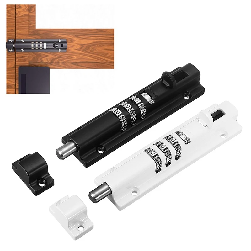 RISE-Horizontal Horizontal Door Bolt Lock Sliding Combination Code Can Be Reset for Gate Garage Cabinet White