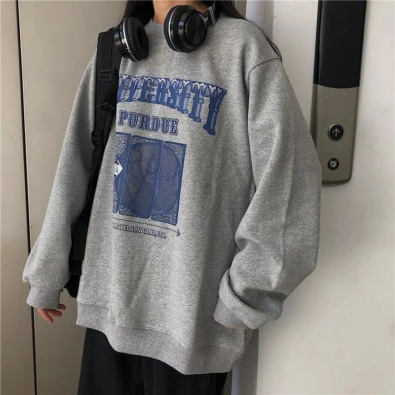 Autumn Thin Pullover Women Jumper Letter Sweatshirt Korean Casual Loose Tops Sweatshirt Vintage Harajuku Hoodie Polerones Mujer