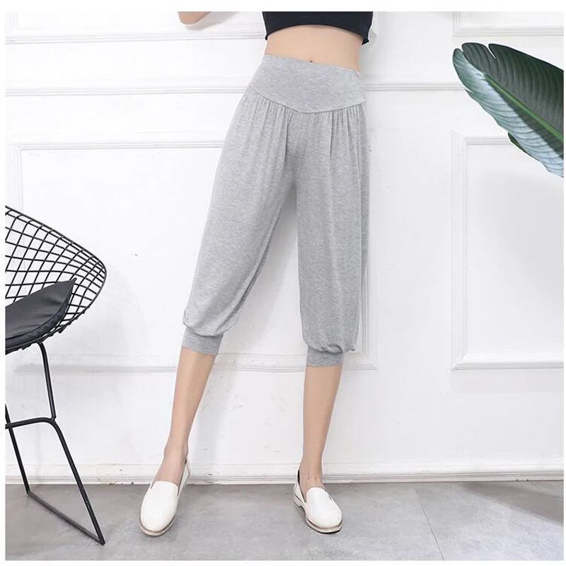 

Women Short Leggings Jogger Pants High Waist 3/4 Capris Modal Loose Large Size Legins Purple Rose Red Black