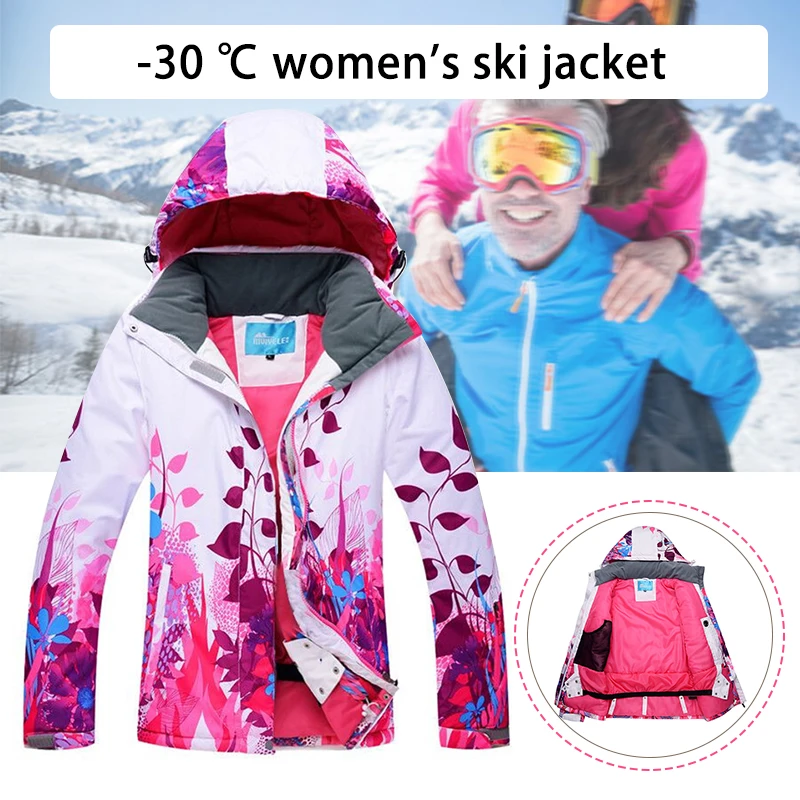 女性の冬の屋外スキージャケット厚くて暖かい防風スキードレス女の子の登山用ドレス防風防水コート