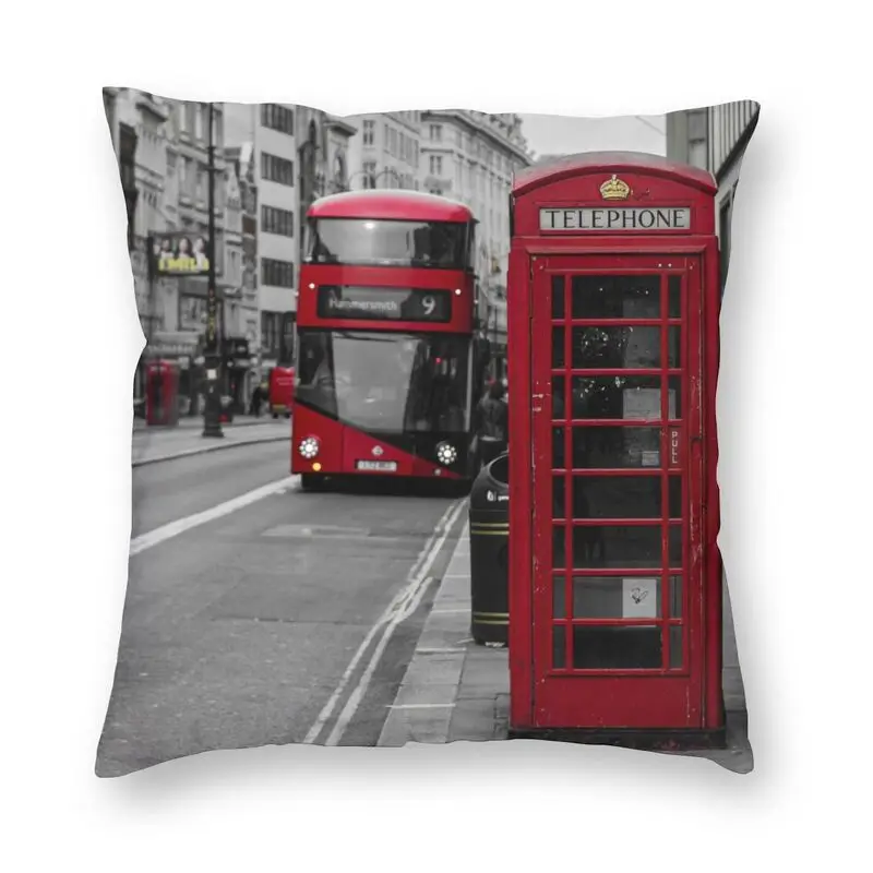 Fashion London Phone Booth Red Buss Throw Pillow Case Home Decorative Custom British Cushion Cover 40x40 Pillowcover for Sofa