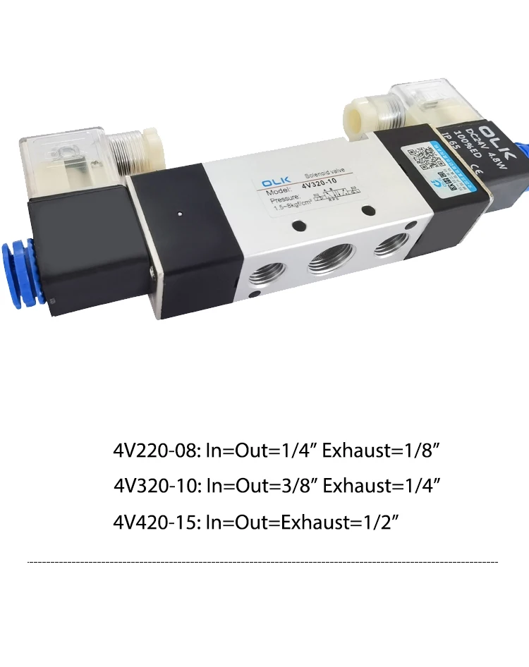 4V220-08/4V320-10/4V420-15 Magnetventil 2 Positionen 5 Anschlüsse Pneumatische Luftventile DC12V DC24V AC110V AC220V Doppelspule – Detail 8