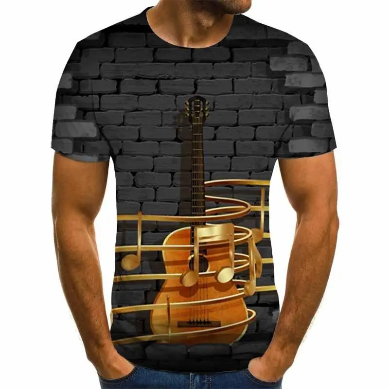 New Product Launch Summer Fashion 3D Printed T-Shirt Men / Female Fun Hip-hop Guitar T-Shirt Printed Streetwear Music Top T-Shir