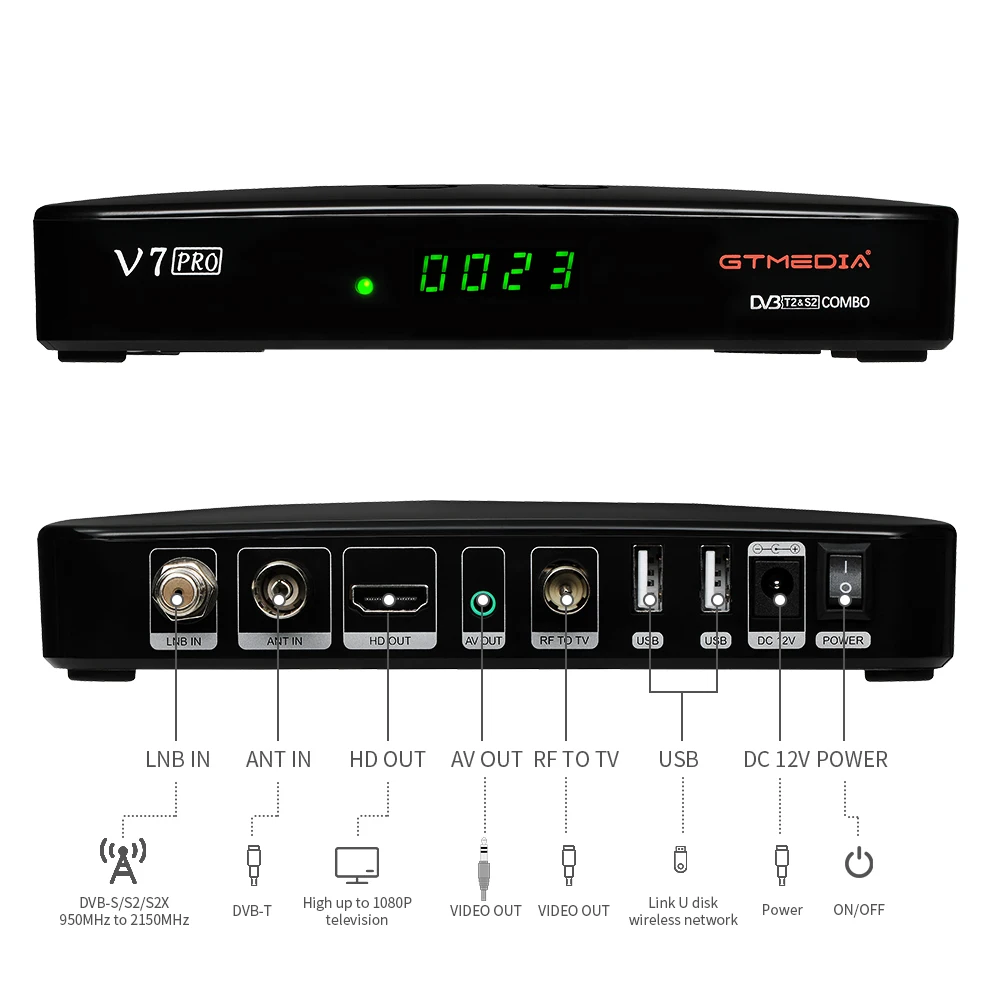 GTMEDIA V7 pro DVB-S/S2/S2X+T/T2 Decoder Italy CA Card Satellite TV Receiver support H.265 Built-in WIFI ccam T2MI Spain