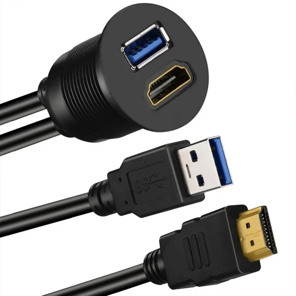 Panel adaptador de base de montaje empotrado para salpicadero de coche, Cable de extensión de Cable compatible con HDMI y USB 3,0, Puerto 3,0, para motocicleta y barco