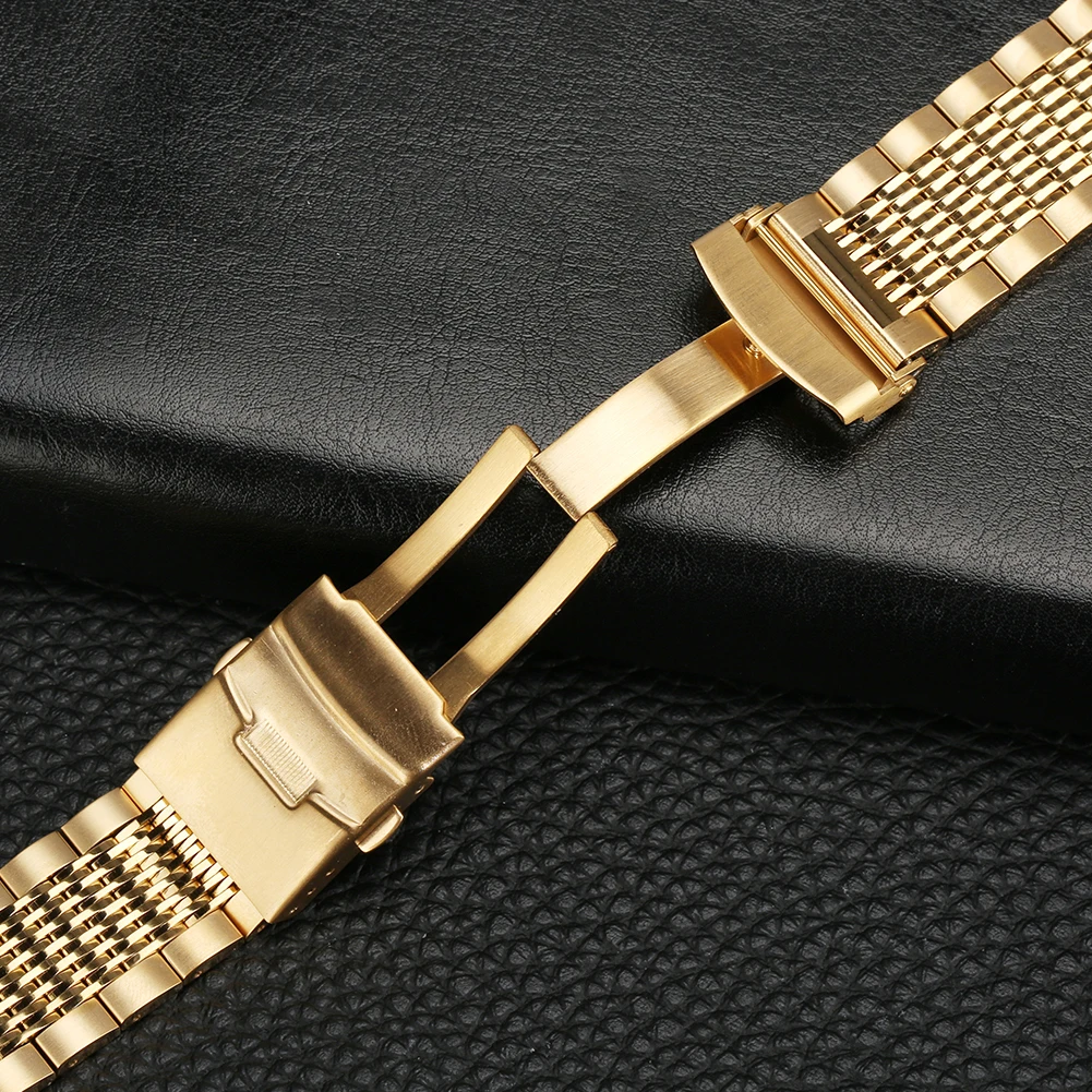 High Quality 18mm 20mm 22mm 24mm Gold/Rose Gold/Blue Stainless Steel Watchband Folding Clasp with Safety with Spring Bars Unisex