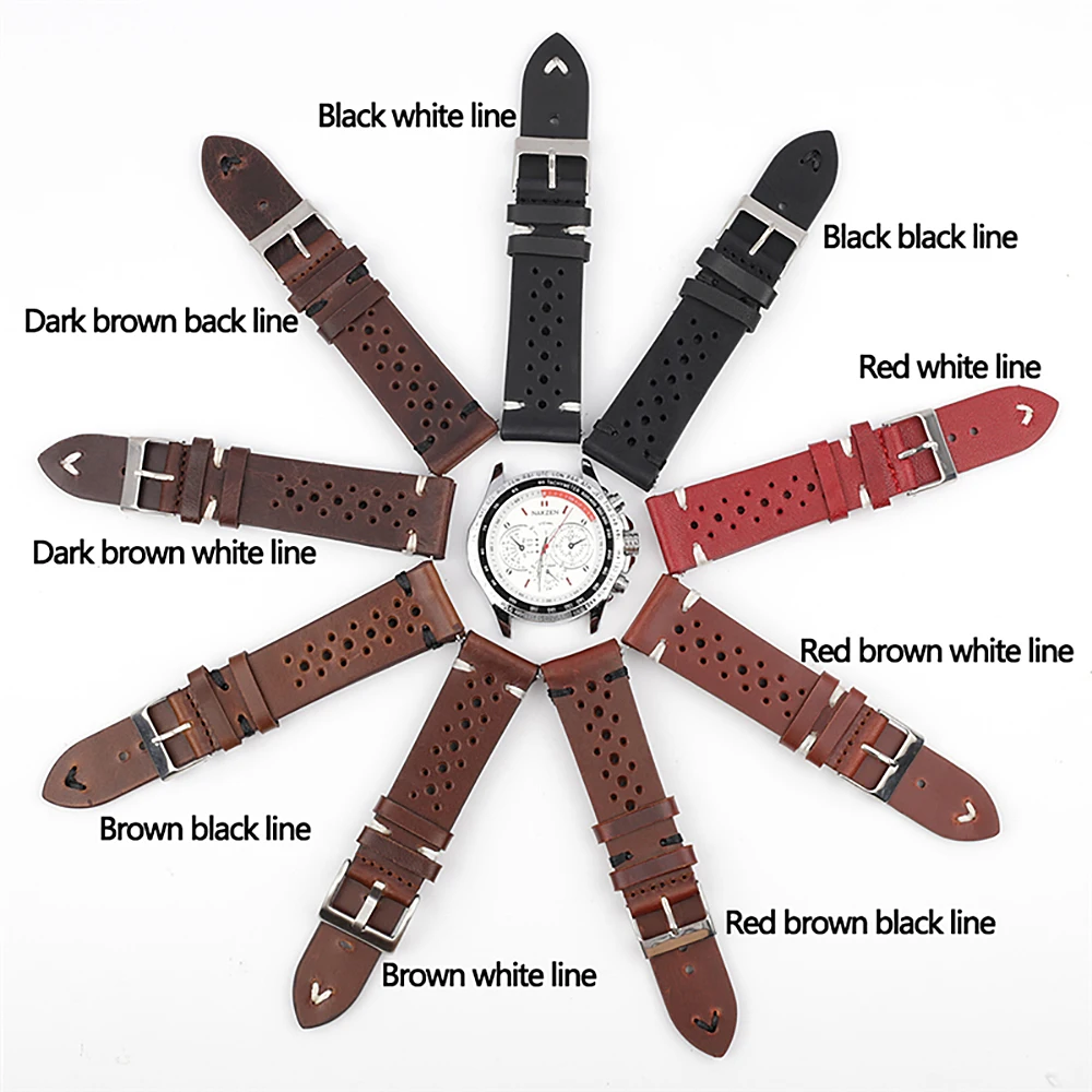 Genuine Leather Strap Watch Band 18mm 20mm 22mm 24mm Porous Breathable Handmade Stitching Watch Strap for Men Watch Bracelet