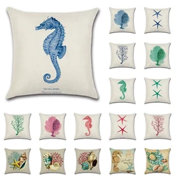 New Hand Painted Seahorse Starfish Coral Green Red Blue Pillow Covers Modern Nordic Simple Decorative Sofa Couch Cushion Covers