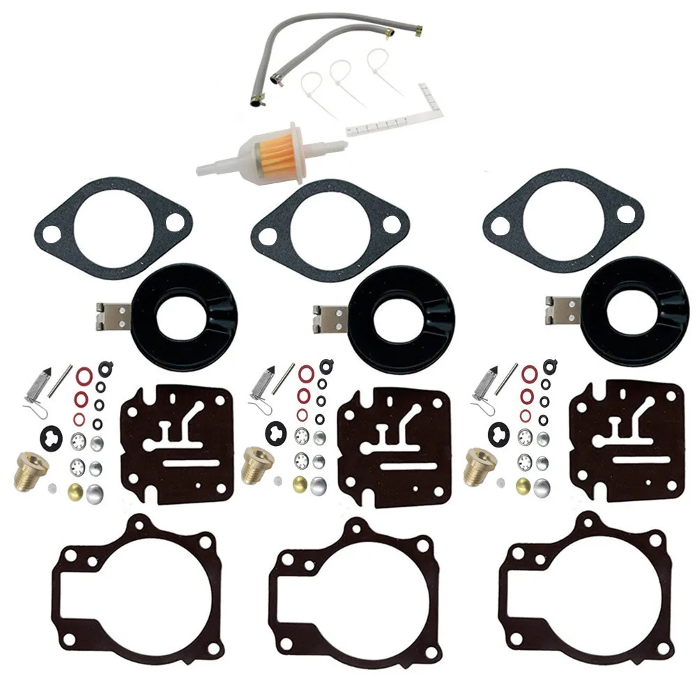 Carburetor Rebuild Kit for Johnson Evinrude 398729 396701 392061 Sierra 18-7222 18-7042 Outboard Motors 18-75 HP(Set of 3)