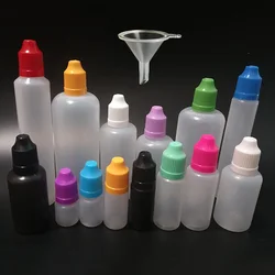 50pcs 5ml 10ml 15ml 20ml 30ml 50ml 60ml 100ml 120ml PE Plastic Empty bottle Squeeze E Liquid Dropper Bottle + funnele