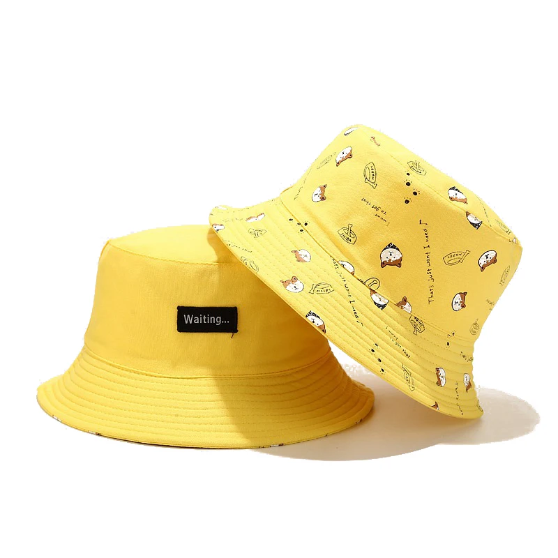 New Fashion Summer Panama Bucket Hat Men Women Cute Cat Print Bob Chapeau Hip Hop Fishing Cap Reversible Fisherman Hat