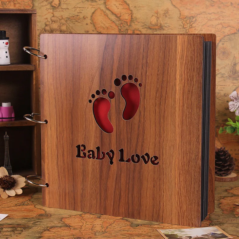 

12 Inch Wooden DIY Album Hand Pasted Photo Album Baby Growth Record Family Children's Album