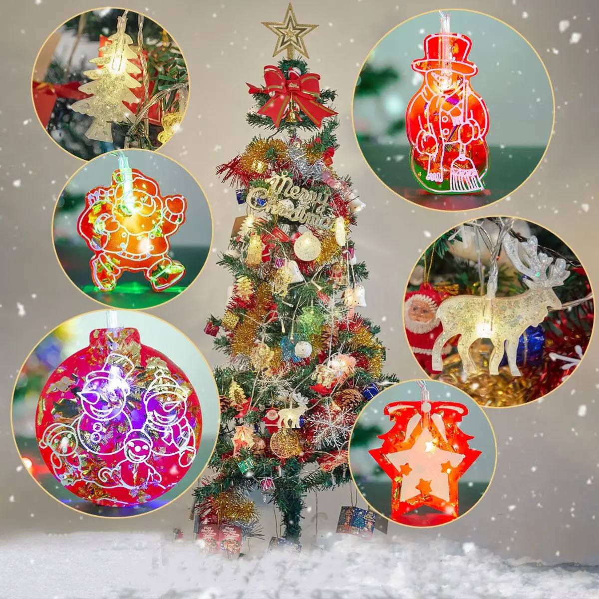 DIY Christmas Silicone Mold Little Snowman Christmas Lighting Elk Pendant Decoration Pendant Hanging Resin Silicone Mold Mould