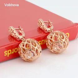 2022 New Fashion Hollow Spherical Ball Design Cubic Zirconia Rose Gold Color Earrings For Women Party Jewelry earing