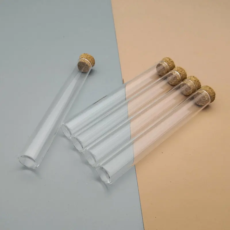 20pcs 50pcs 100pcs Lab 12x100mm Thickening Glass Flat-bottom Test Tube with Cork Stoppers Mini Vial Tube School Supplies