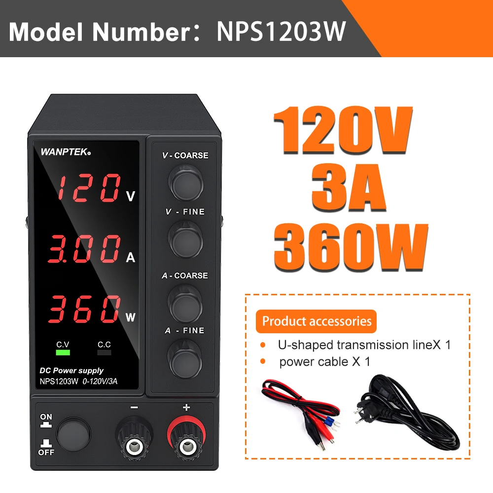 Wanptek 120V 3A Schaltbares Einstellbares DC-Netzteil Laborgerät mit Digitaler LED-Anzeige Verstellbare DC-Geregelte Tischquelle DIY-Werkzeug