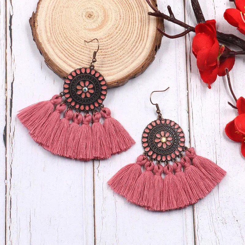 vintage Long Yellow Tassel Earring Crystal resin korean Vintage Big Flower Stud Earrings For Women Christmas earrings