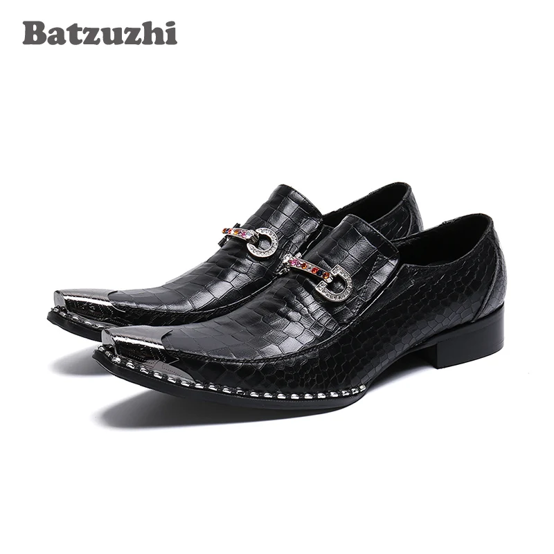 

Batzuzhi Italian Type Men Shoes Fashion Iron Toe Black Leather Dress Shoes Men Chaussures Hommes Party and Wedding Shoes Male!