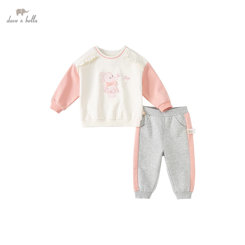 

DB1220340 dave bella spring baby girls cute cartoon striped clothing sets kids girl fashion long sleeve sets children 2 pcs suit