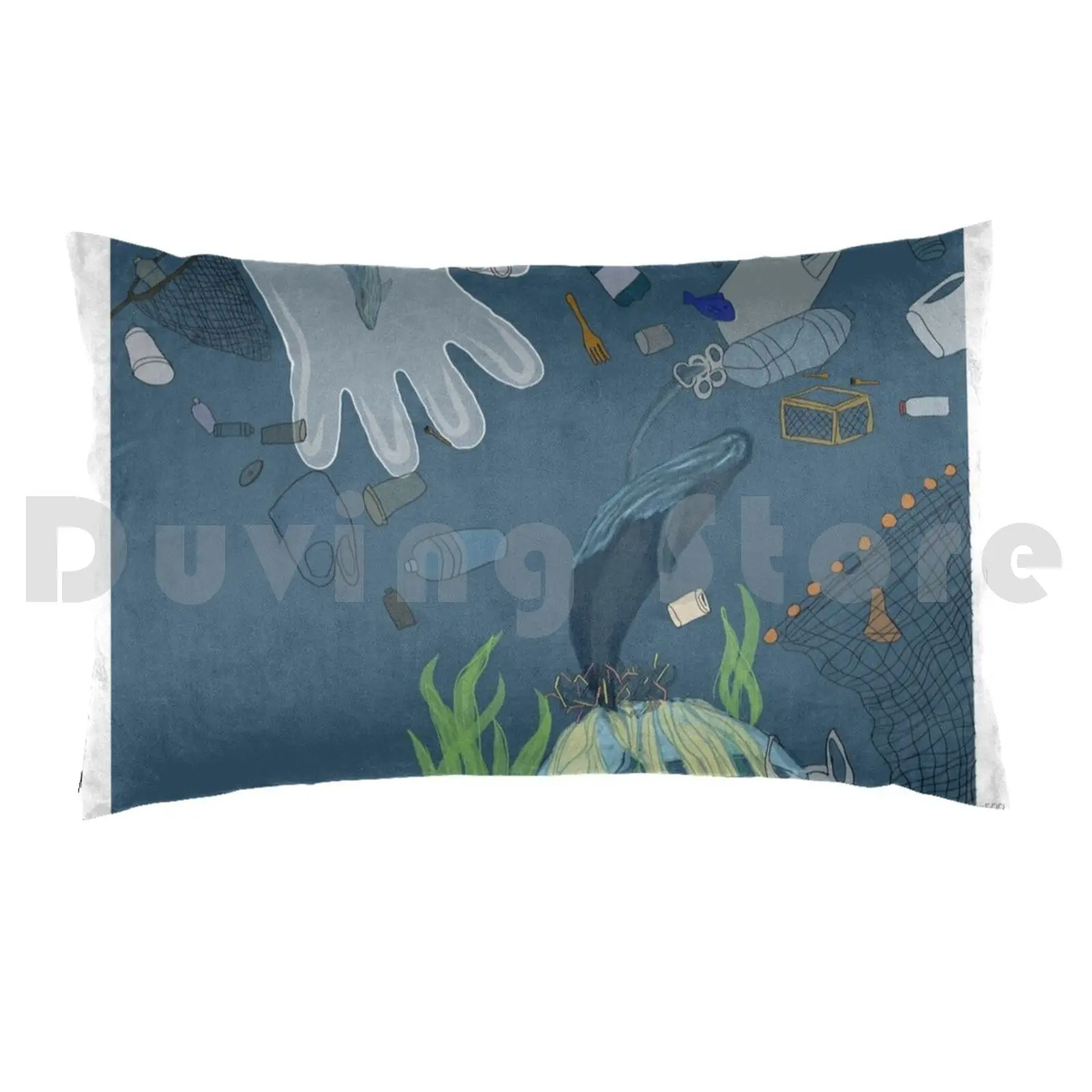 Save The Ocean Wave Pillow Case Printed 35x50 Ocean Plastic Whale Melting Coast Is Calling Blue Ocean Wave