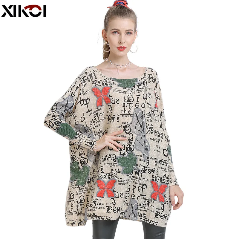 XIKOI Winter Oversized Sweaters For Women Warm Long Pullover Dresses Fashion Letter Print Jumper Knitted Sweaters Pull Femme