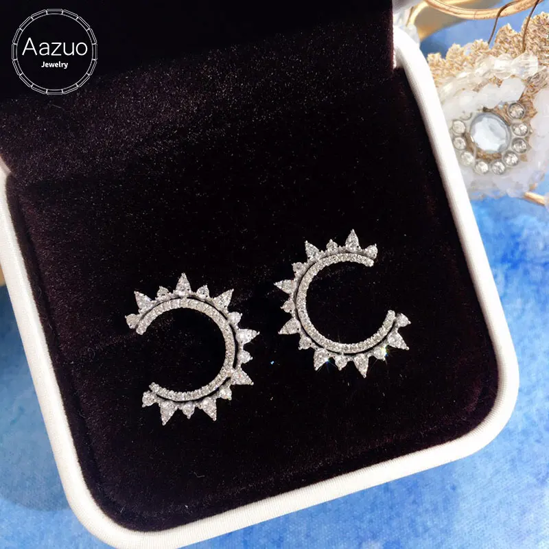 

Aazuo Real 18K White Gold Real Diamonds Big Sun Stud Earrings gifted for Women Engagement Wedding Chain Au750