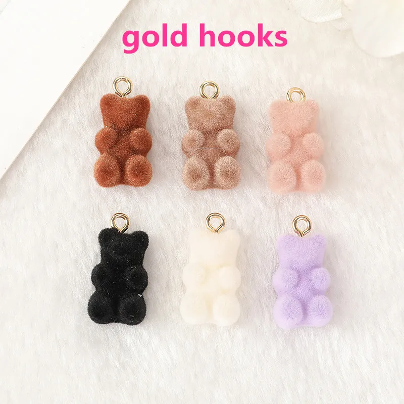 10Pcs Velvet Gummy Bear Charms Flatback Resin Pendant Jewlery Findings For Earring Necklace Diy Making