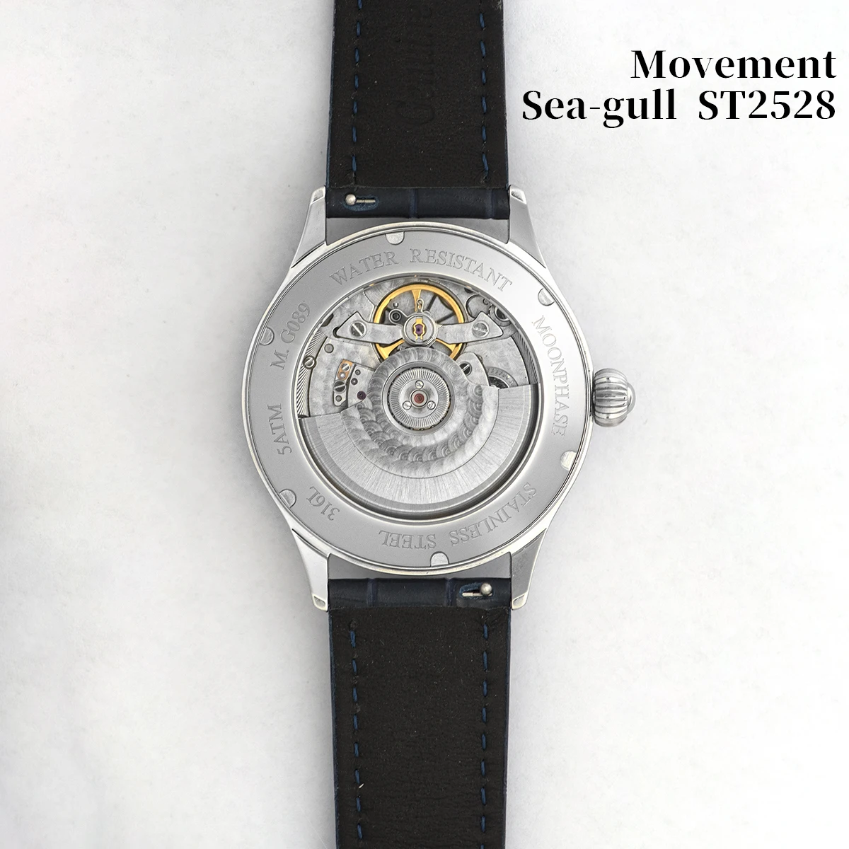 Sugess origine ST2528 mouvement montre-bracelet mécanique hommes montre de luxe véritable cadran en pierre bleue boîtier en acier inoxydable horloge phase de lune