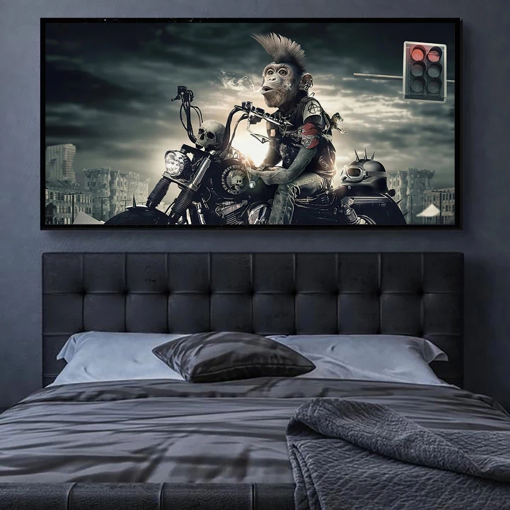Funny monkey on motorcycle Canvas Paintings Annimal Wall Art Posters Prints Wall Pictures Home Wall Cuadros Decor Dropshipping