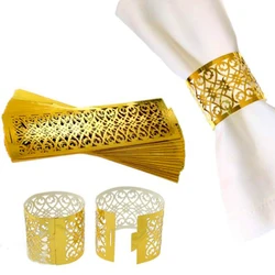 25Pcs Gold Napkin Rings Hollow Paper Napkin Bands Napkins Holders Laser Cut Birthday Wedding Home Party Favor Table Decor