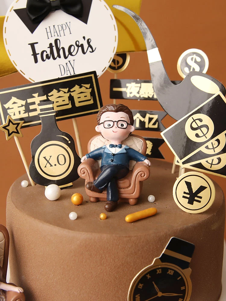 BOSS father Theme Party Man Cupcake Topper Flags Decoration Happy Birthday Cake Toppers Boy Kids Birthday Party Supplies Gifts