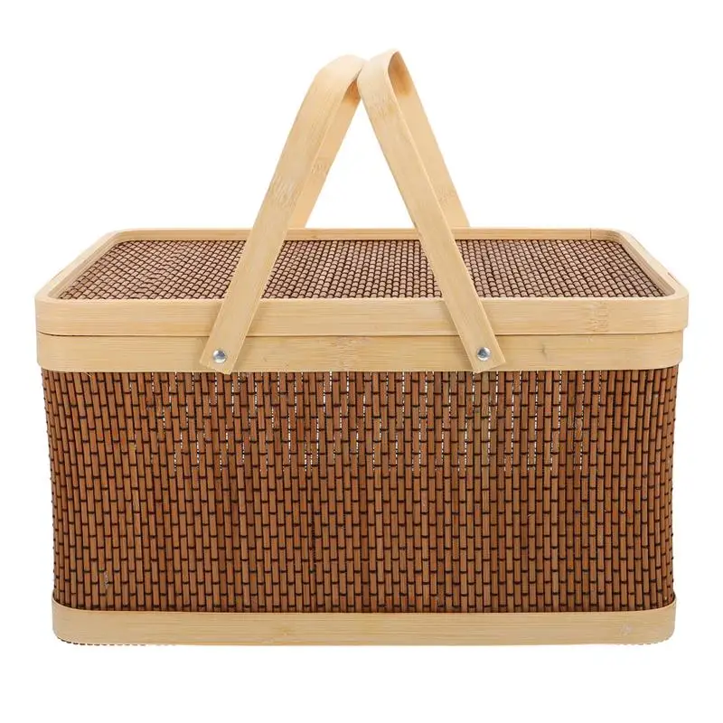 1Pc Decorative Packing Basket Handheld Basket Picnic Snack Fruit Basket Kitchen Organzier Storage Basket (Brown)