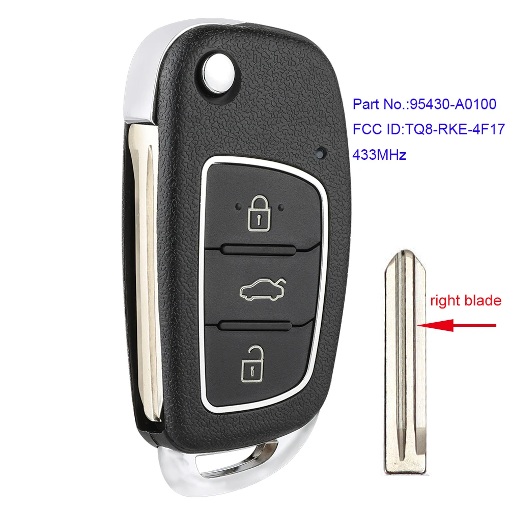 Keyecu Flip Remote Key Fob 433MHz ID46 Chip per Hyundai Creta 2016 2017 P/N: muslimfcc ID: TQ8-RKE-4F17