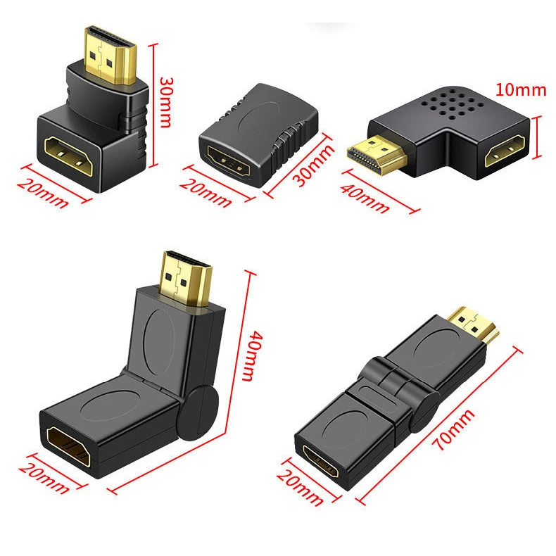 For HDMI Adapter Male to Female 360 Degree Angle Converter L Shape Flat Extender for Wall TV PS5 Nintendo Switch Laptop Xbox