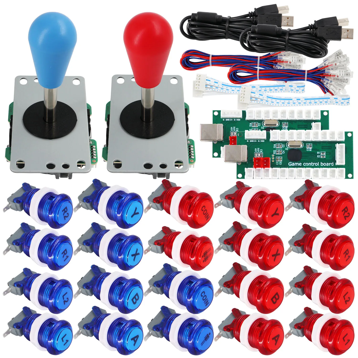 SJ@JX Arcade Game 2 Player Controller DIY Kit Buttons with Logo Start Select 8 Way Joystick USB Encoder for PC Raspberry Pi