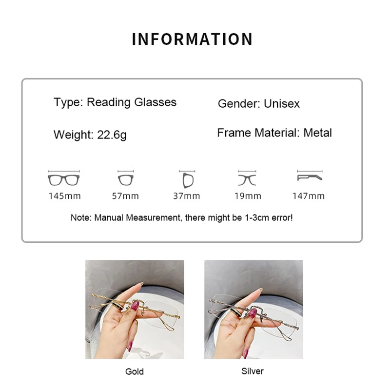 Ahora Rimless Anti Blue Light Blocking Reading Presbyopia Eyeglasses Women Men Busines Computer Eyewear Frame 0 +1.0+1.5+2.0+2.5