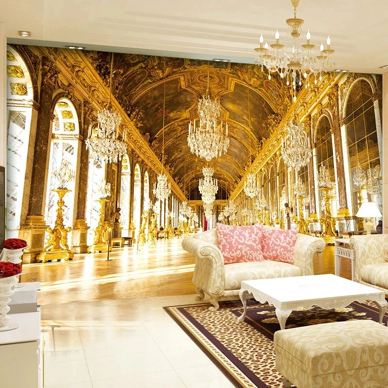 

Custom 3D Photo Painting Luxury Royal Palace Hotel Hall Living Room Sofa TV Background silk Mural Wallpaper