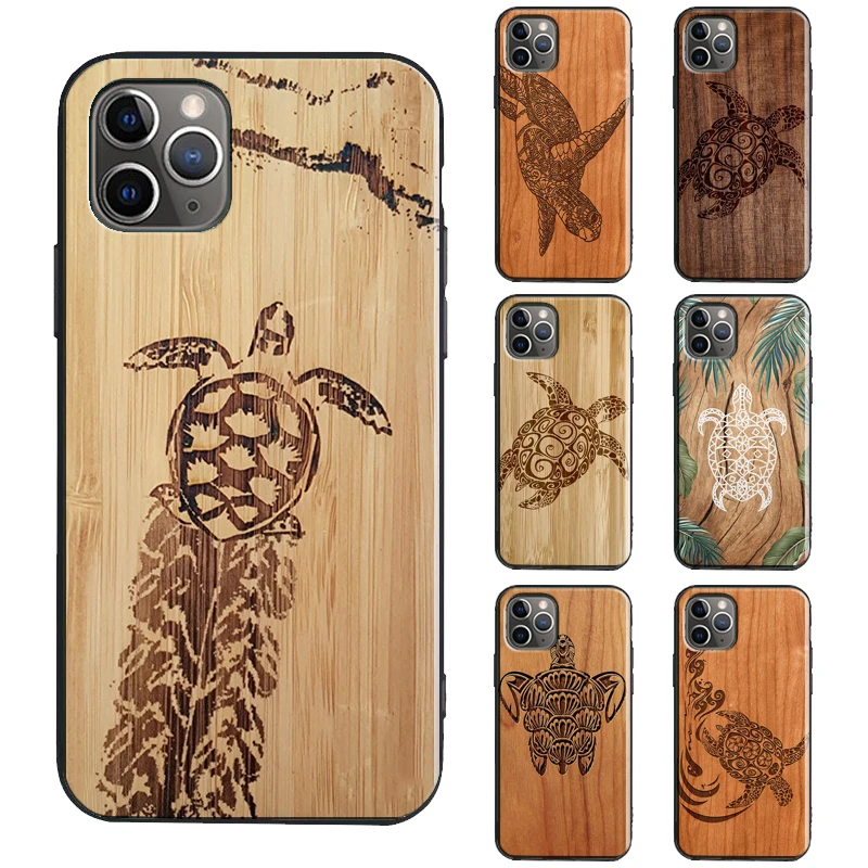 Turtle Wood Pattern TPU Case For iPhone XR X XS Max SE 2020 6S 7 8 Plus 13 Pro 12 mini 11 14 Pro Max Coque Capa